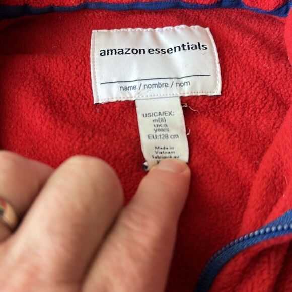 Amazon Essentials red fleece quarter zip pullover. Boys size 8. - Picture 2 of 2